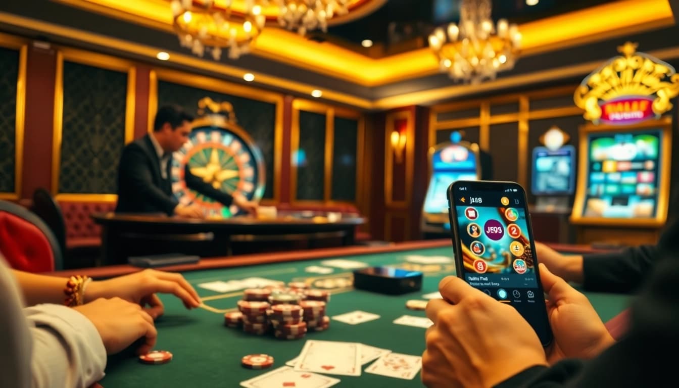 Exciting casino scene showcasing link vào j88 with professional dealers and vibrant games.