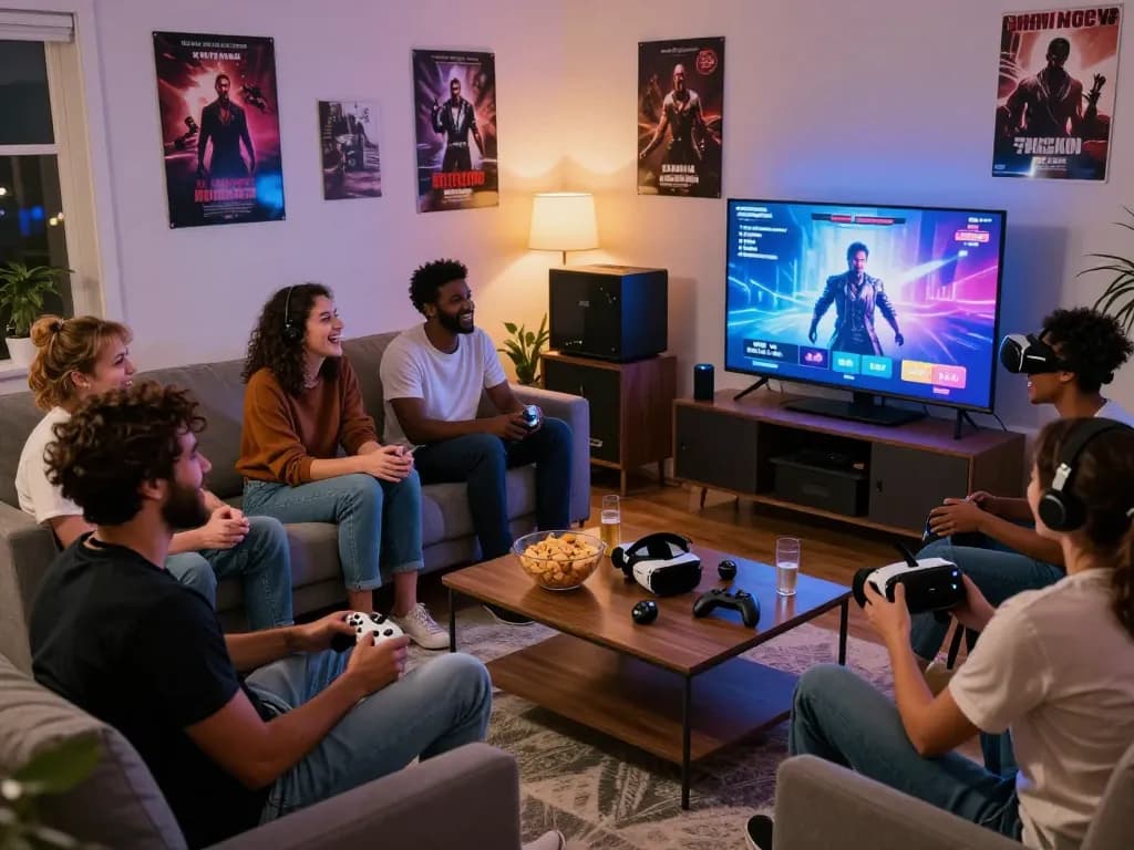 Friends enjoying real porn games online in a cozy gaming environment.