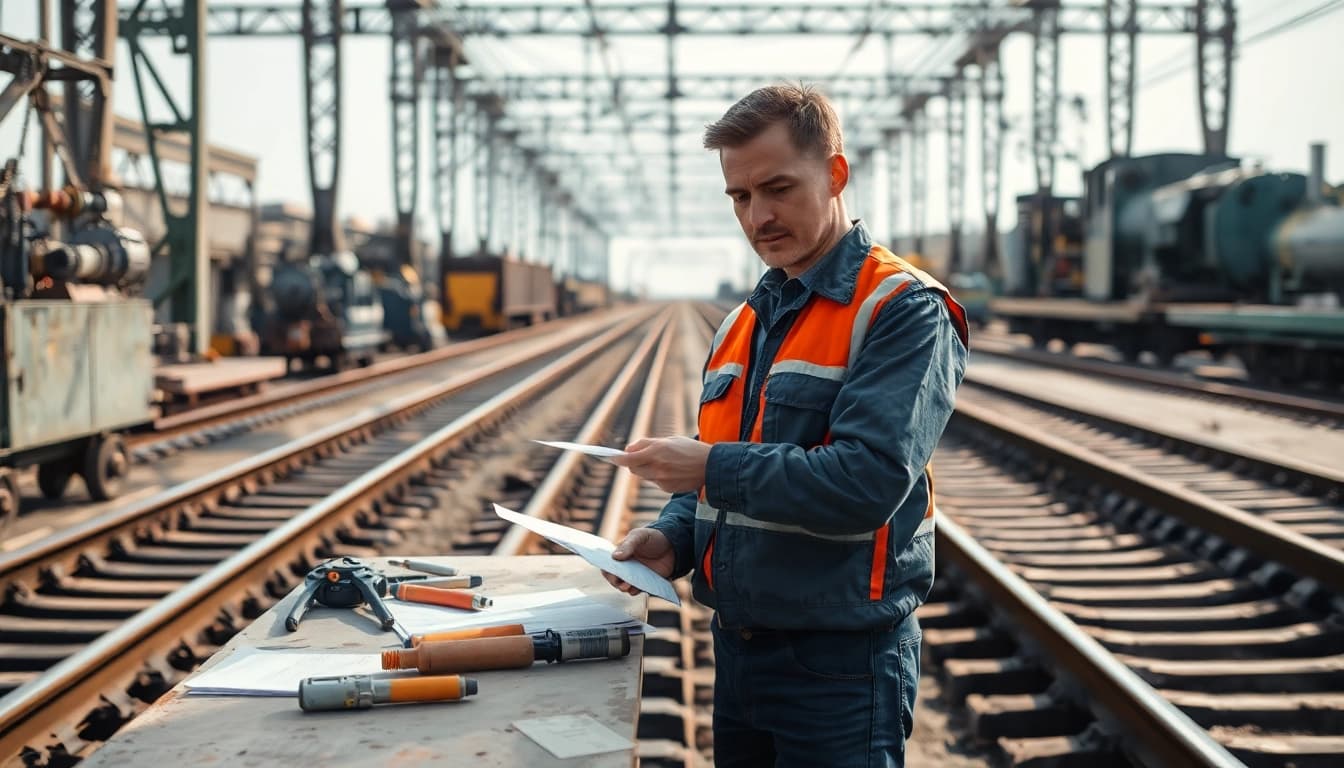 Track Inspectors Near Me providing thorough safety inspections of railway tracks in a professional setting.