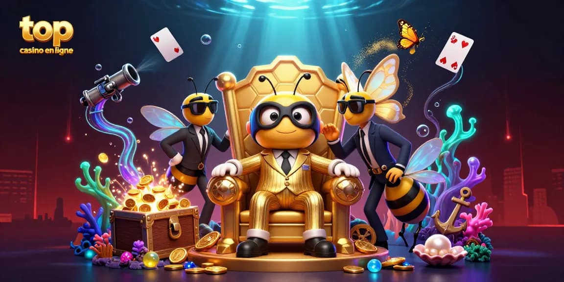 Découvrez le meilleur casino en ligne avec cette illustration captivante de jeux, croupiers et trésors, en 2026.