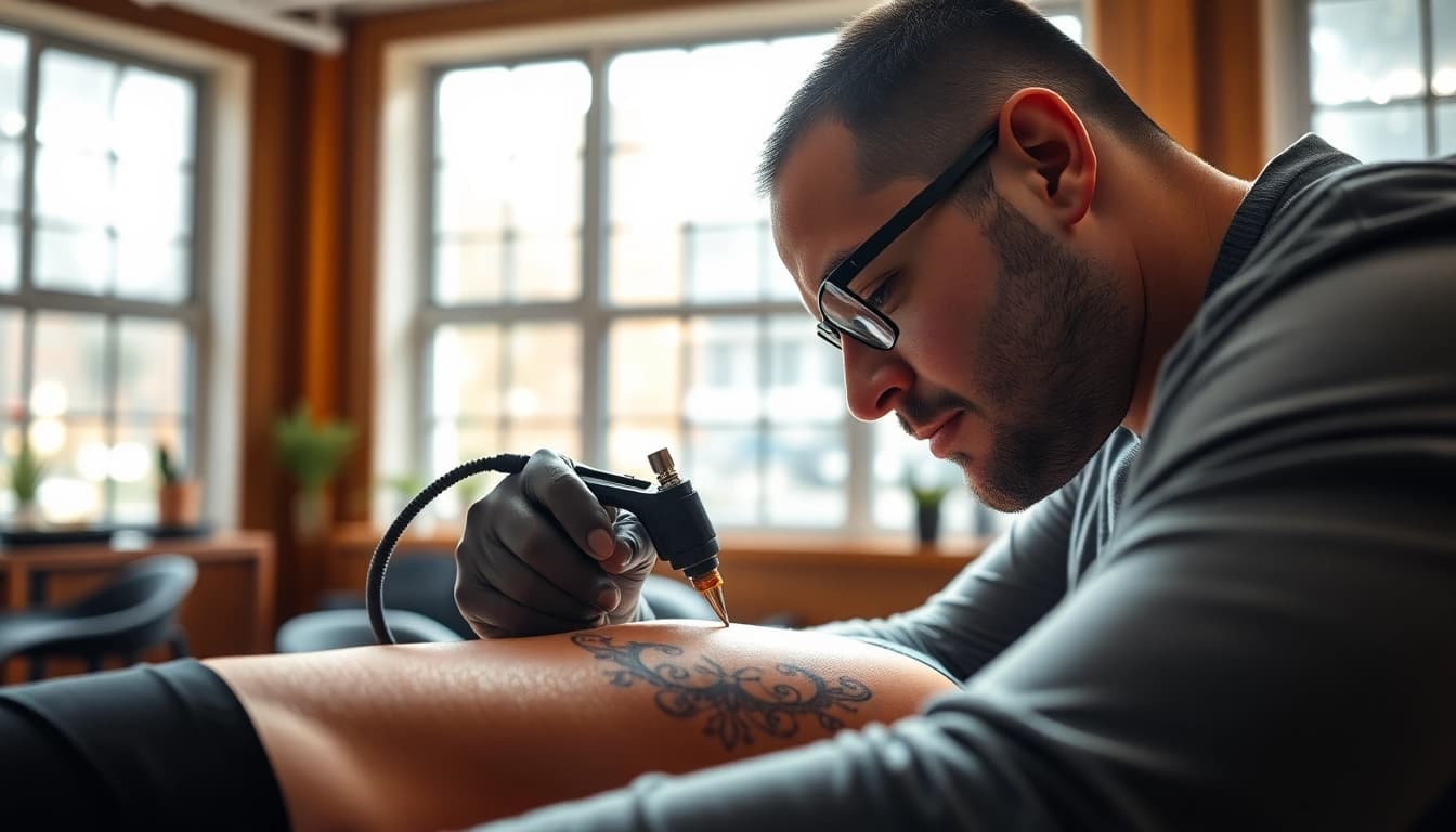 Experience the artistry of entrelagostattooartgallery.com through a tattoo artist creating unique designs.