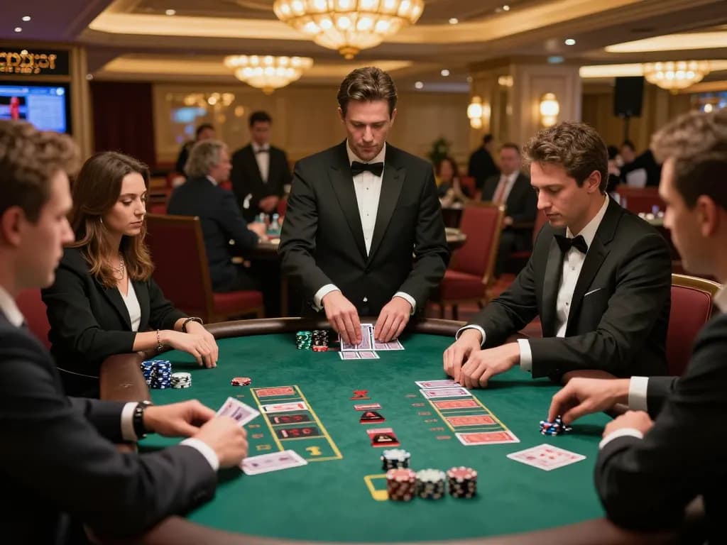 Players engaging in a thrilling live blackjack game at QQ88's luxurious casino, showcasing strategic gameplay.