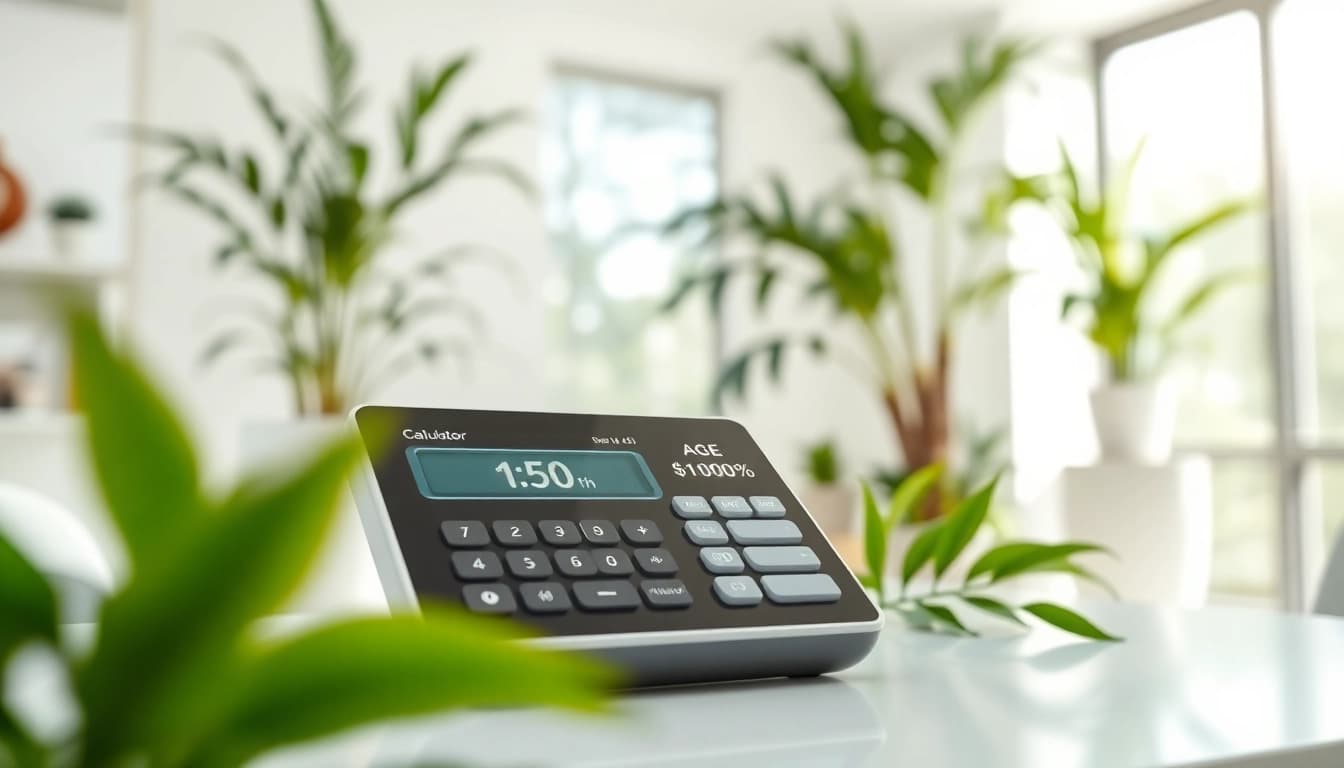 Calculate your biological age calculator with an advanced health tech interface in a bright clinic.