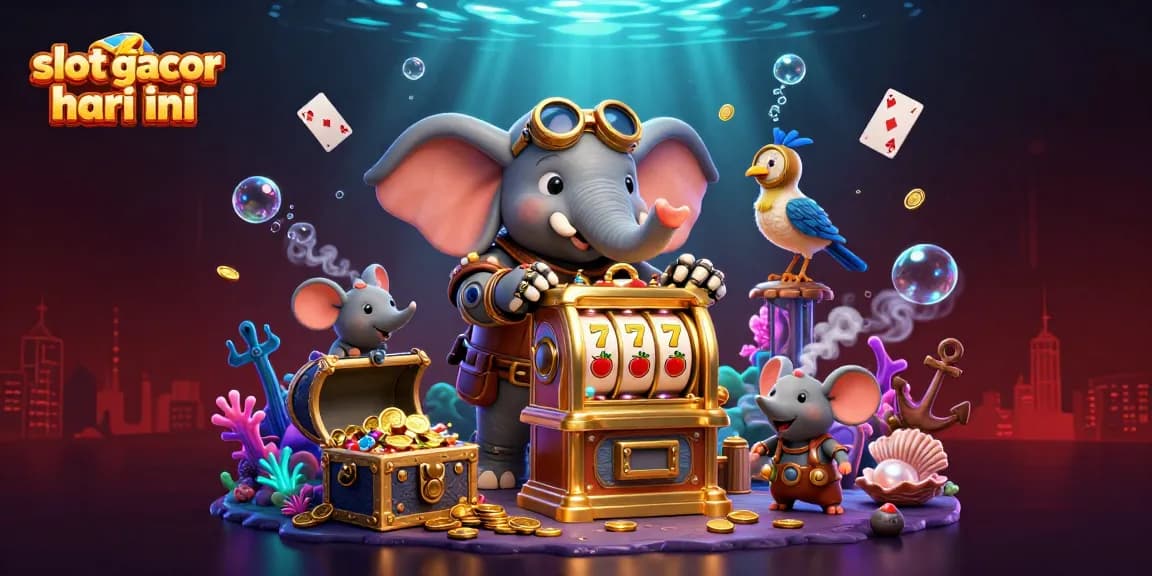 Play slot gacor hari ini with a vibrant steampunk theme, featuring a mechanical elephant and rich casino elements.