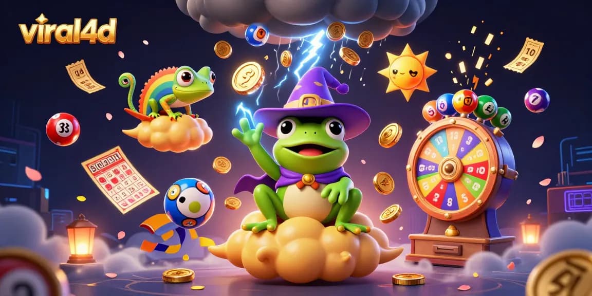 Win big with viral4d lottery balls and golden coins in a vibrant gambling scene.