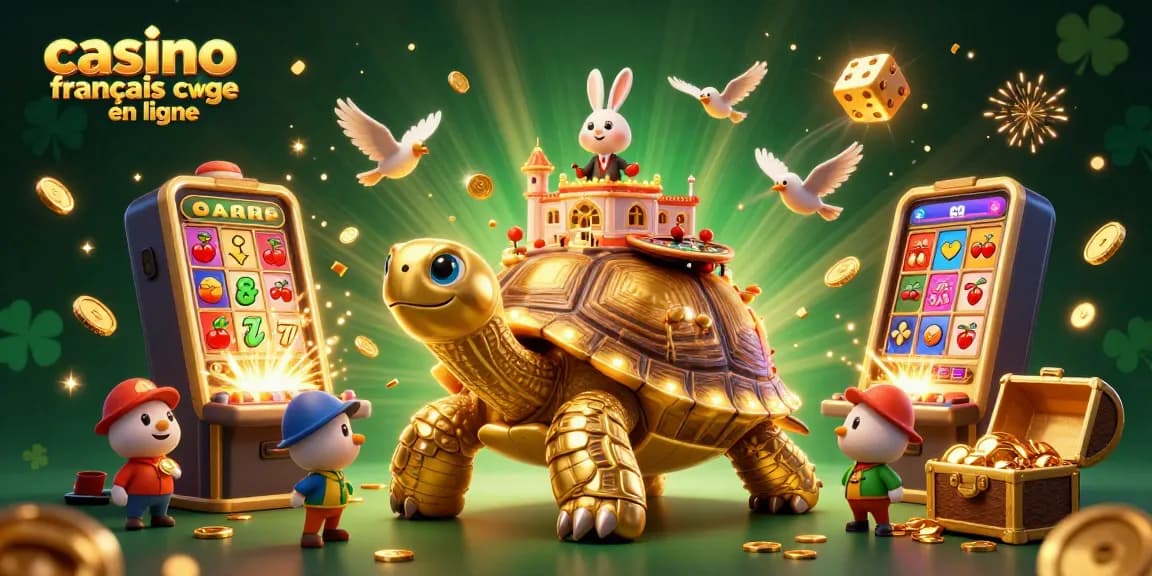 Jouez au casino français en ligne avec une tortue dorée et un croupier en direct au centre d'une explosion de pièces et de jeux.