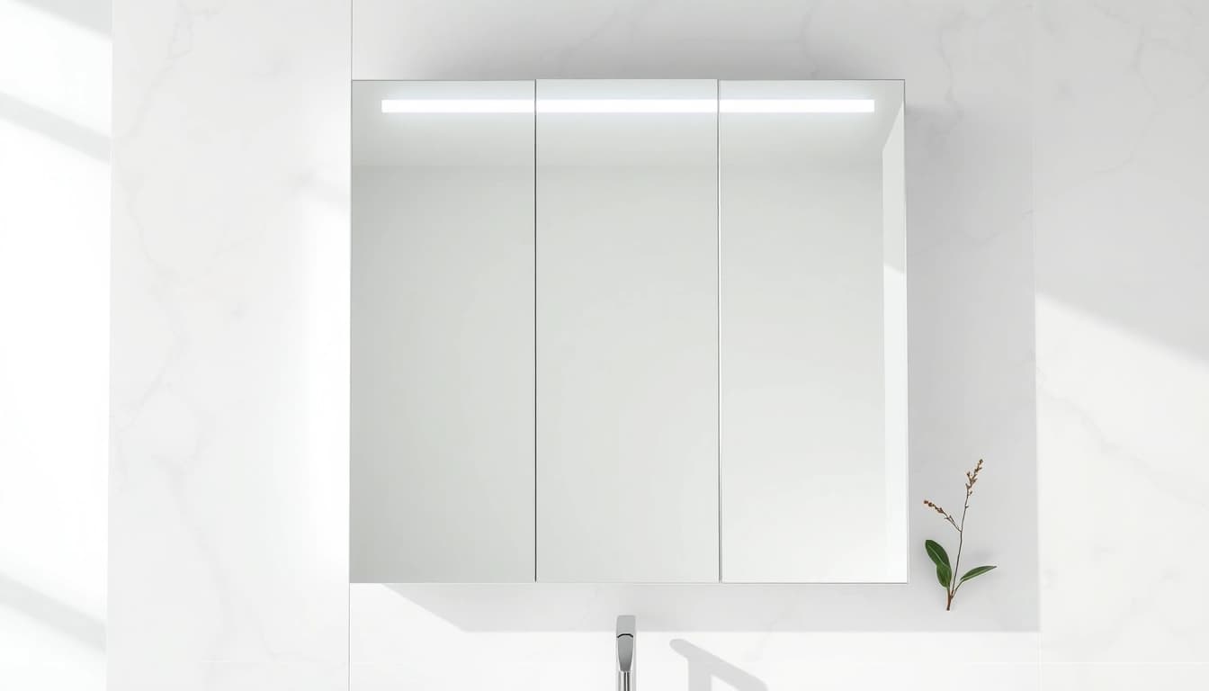Erleben Sie den eleganten sonni Spiegelschrank mit integrierter LED-Beleuchtung im modernen Badezimmer.