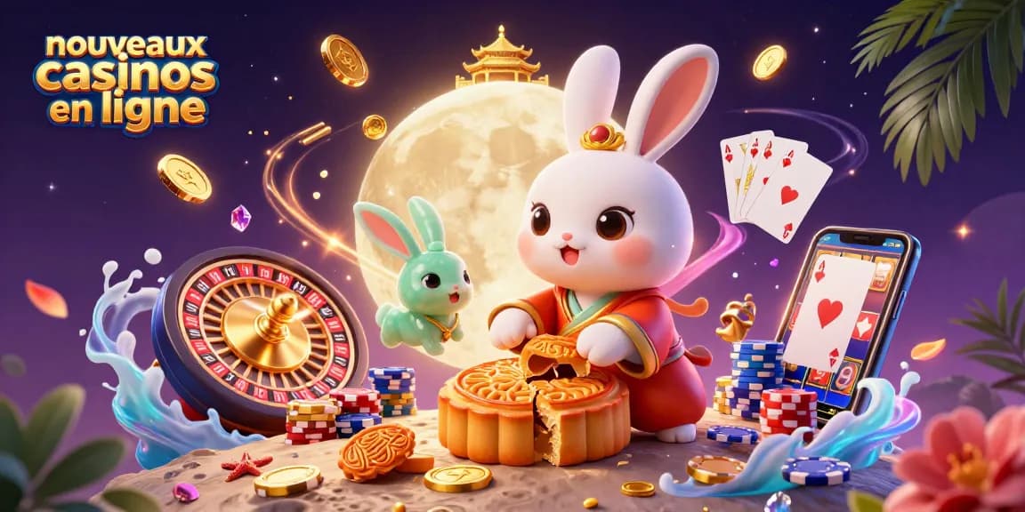 Les nouveaux casinos en ligne offrent une expérience ludique, avec des pièces de casino vibrant autour d'un lapin lunaire.