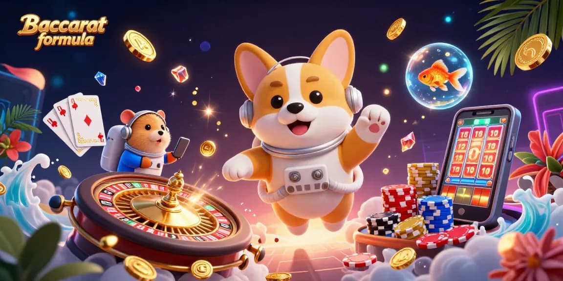 Experience the Baccarat formula with winning strategies showcased in a vibrant casino scene.