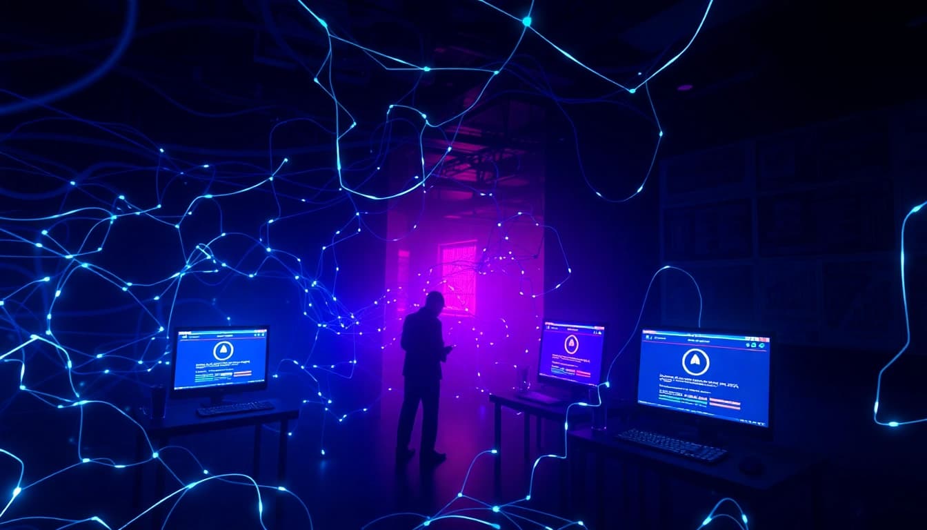 Explore the hidden wiki dark web visualizing a mysterious underground digital network with .onion websites.