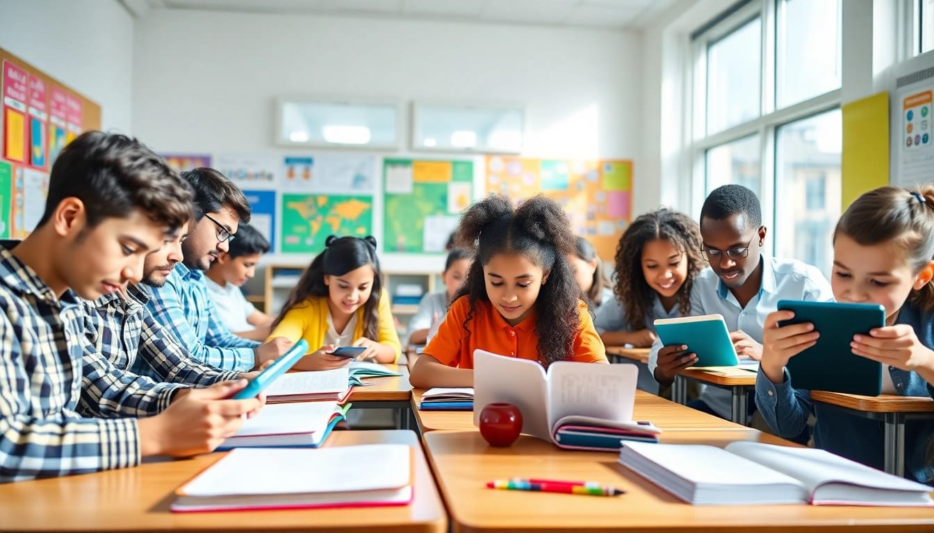 Engaged students in a dynamic Education setting with collaborative learning elements.
