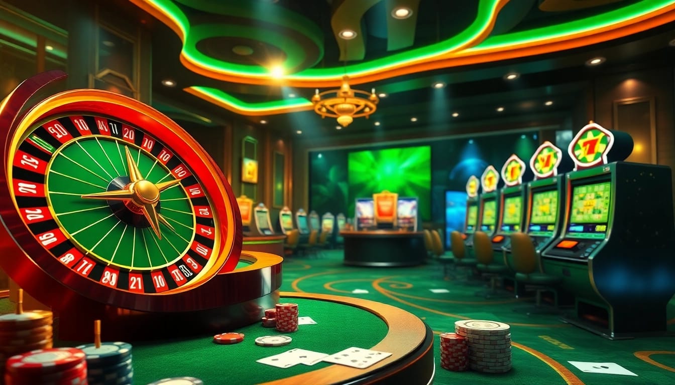 Engaging online betting scene showcasing llink alternatif sbobet with poker chips and roulette wheel.