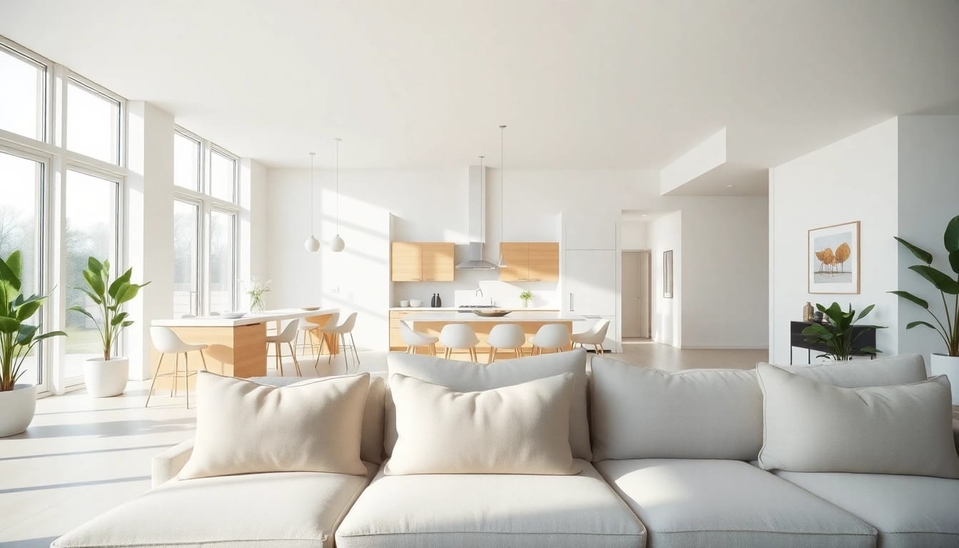 Experience Seamless Living in a modern, minimalist space featuring open floor design and natural light.