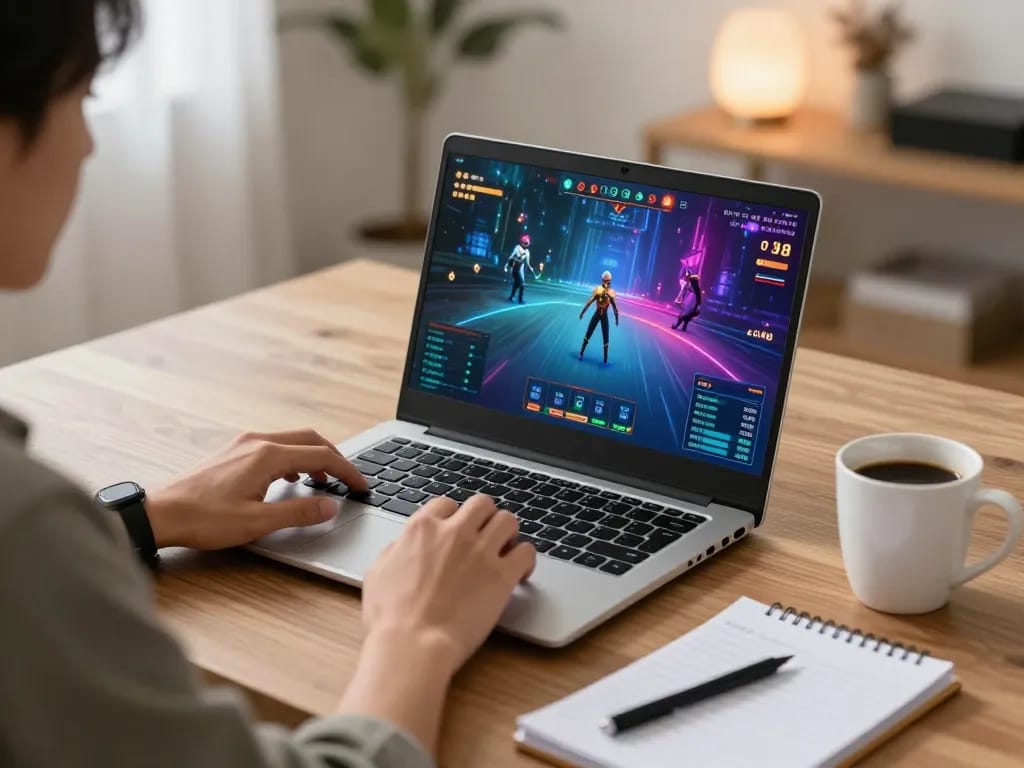 Person plays engaging games on mb88-bm while enjoying a cozy coffee and strategy notes.