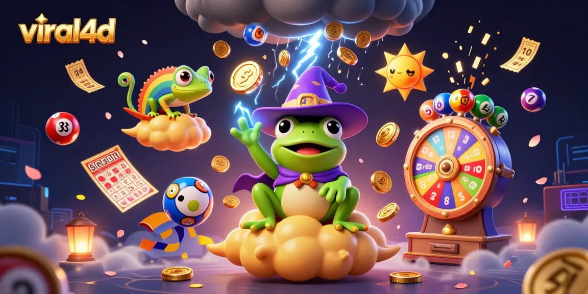 Win big with viral4d lottery balls and golden coins in a vibrant gambling scene.