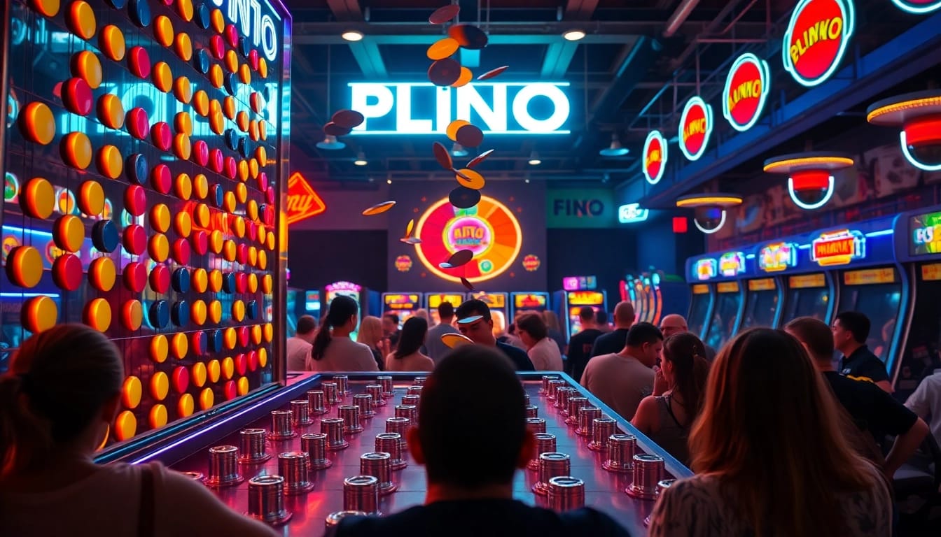 Menangkan hadiah dalam plinko demo yang menampilkan arena permainan yang ceria.