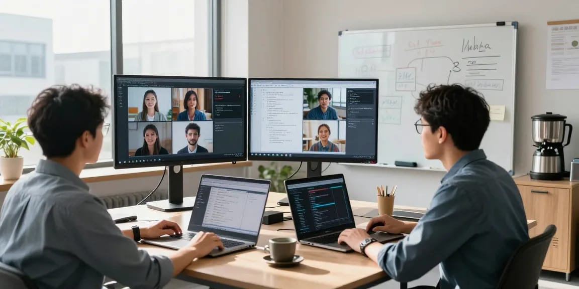 Detect AI image analysis in a modern office with team engaged in content moderation.