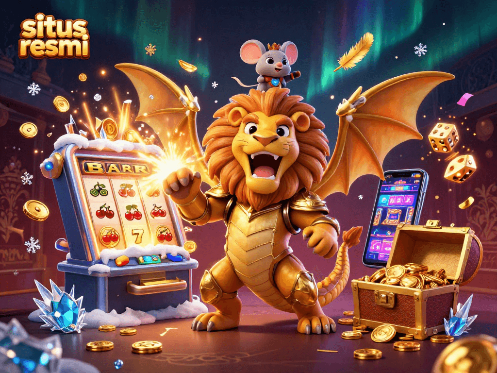 Experience thrilling gaming action at situs resmi with a roaring chimera and lively casino elements.