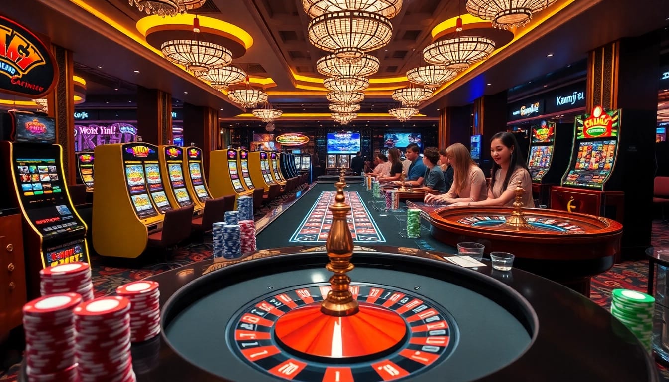 Exciting casino activities at KJC AC with tables, slot machines, and poker chips.