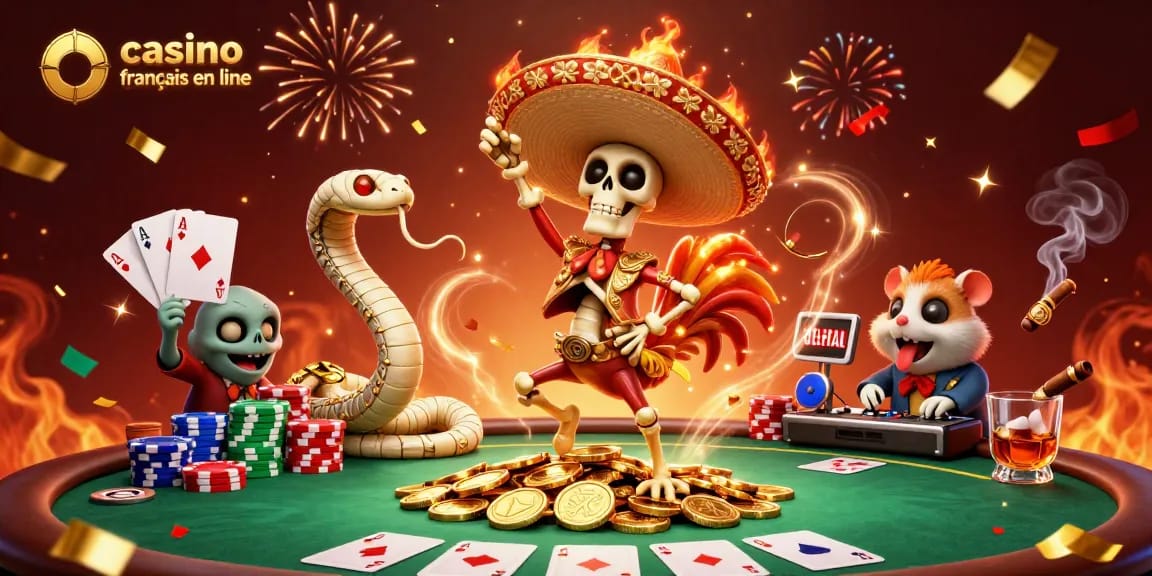Revivez l'excitation du casino francais en ligne avec une illustration d'animation colorée.