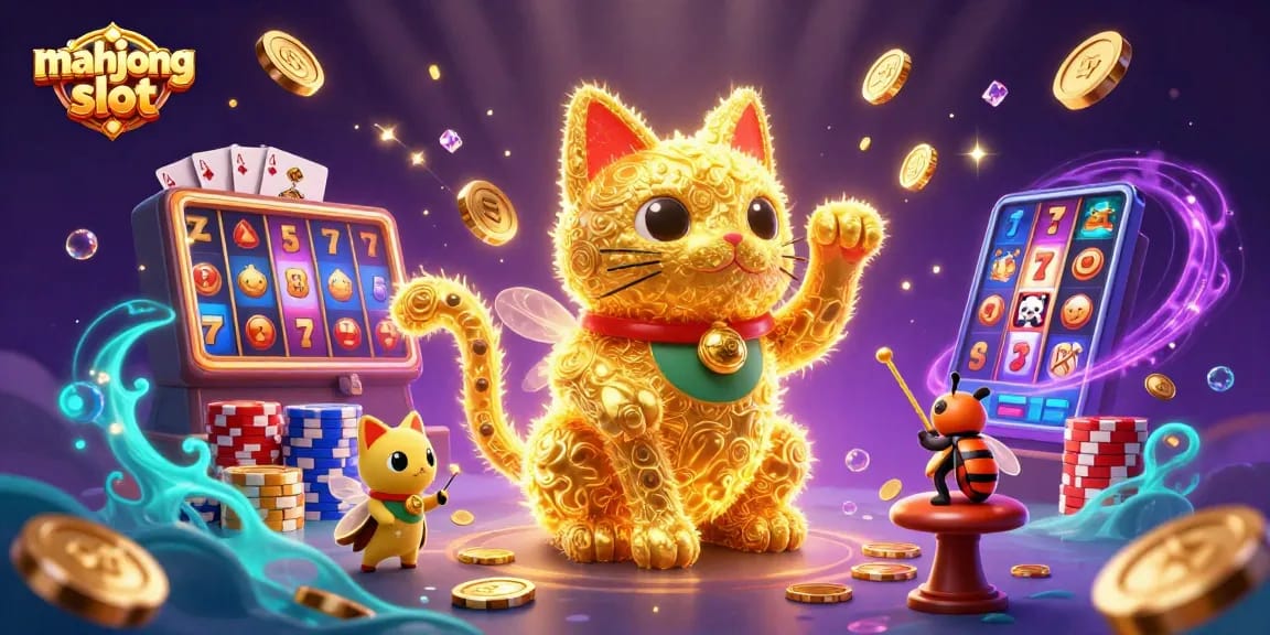 Experience excitement with a mahjong slot featuring a lucky cat and rich casino symbols.