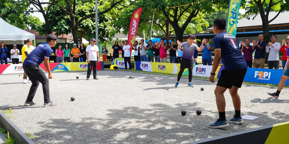 Turnamen petanque yang diadakan oleh fopikotapontiana.org dengan pemain antusias dan penonton mendukung.