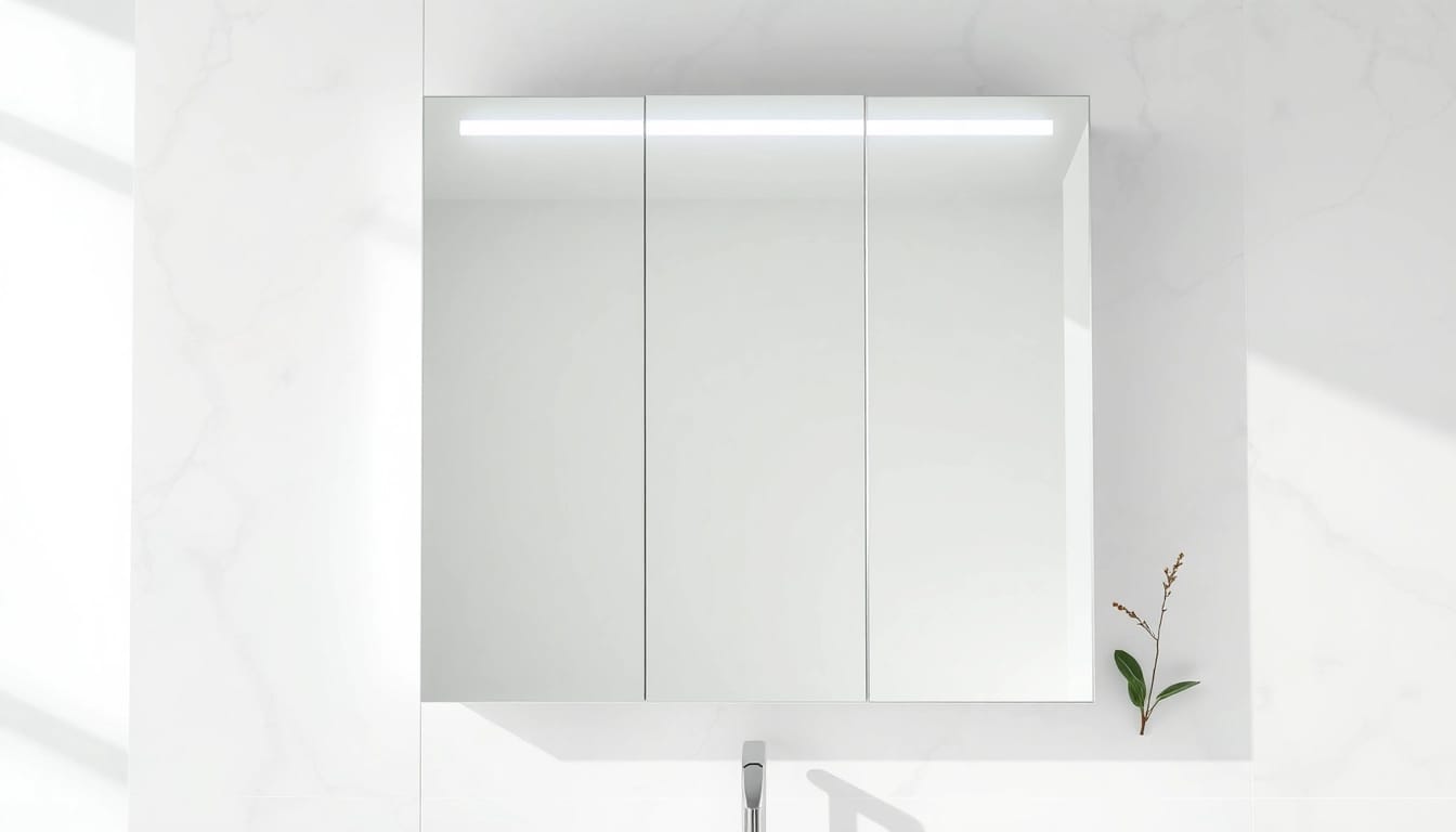 Erleben Sie den eleganten sonni Spiegelschrank mit integrierter LED-Beleuchtung im modernen Badezimmer.