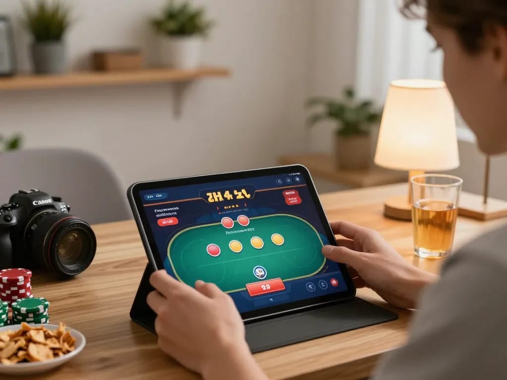 Engaging in poker on the G28 homepage while relaxing at home, showcasing a modern gaming setup