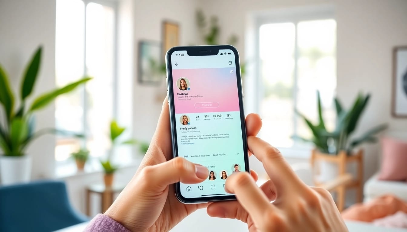 インスタ いいね 購入を促進するプロのインフルエンサーがスマートフォンを使用するシーン。