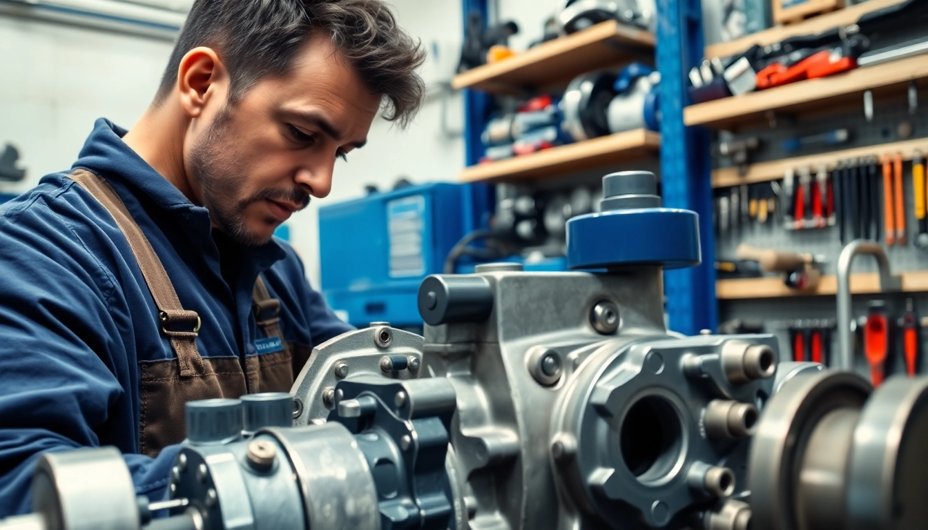 Providing expert hydraulic pump services in a professional workshop with a technician assessing equipment.
