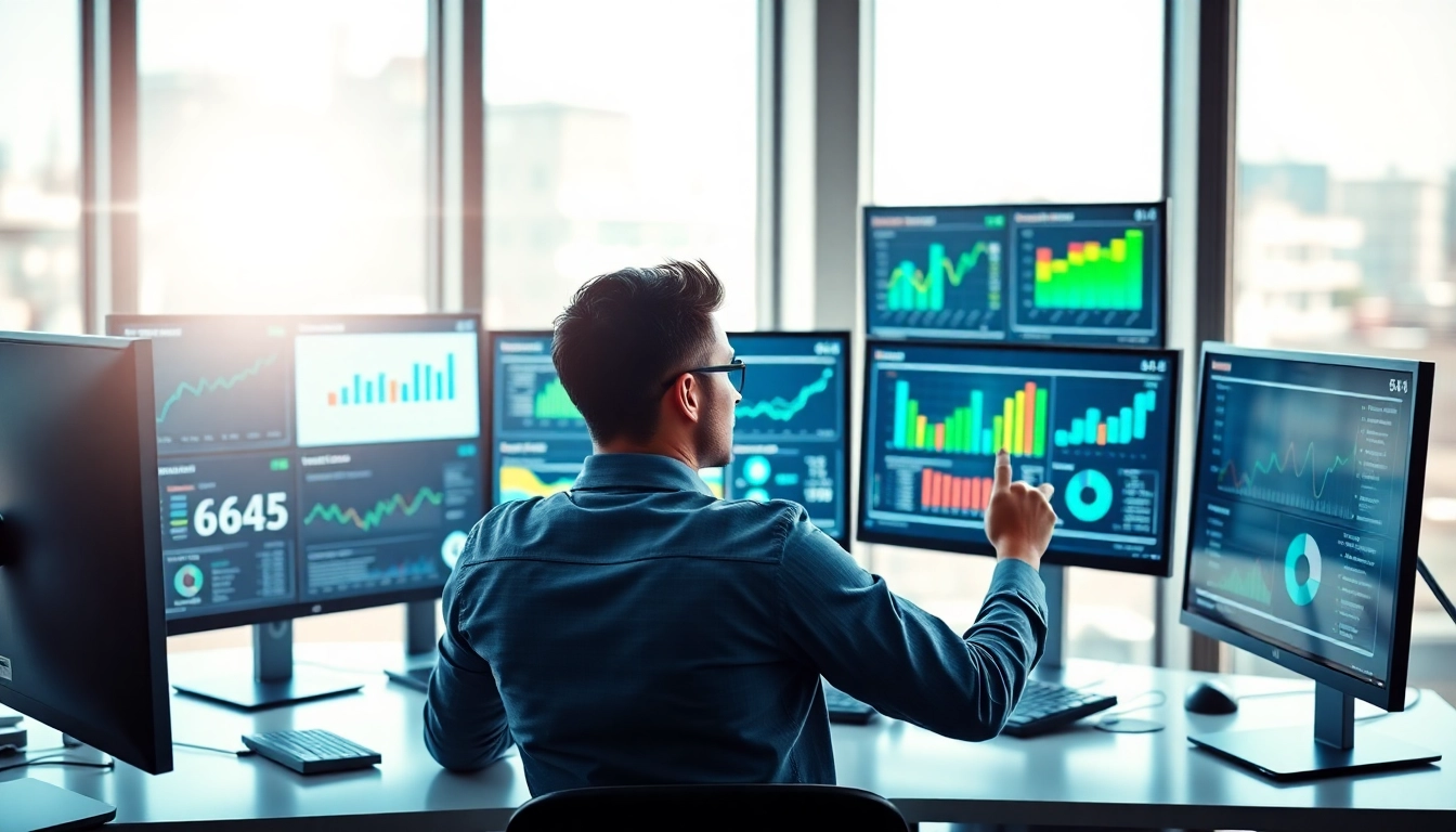 Conducting a Content Gap Analysis in a vibrant office with data visualizations.