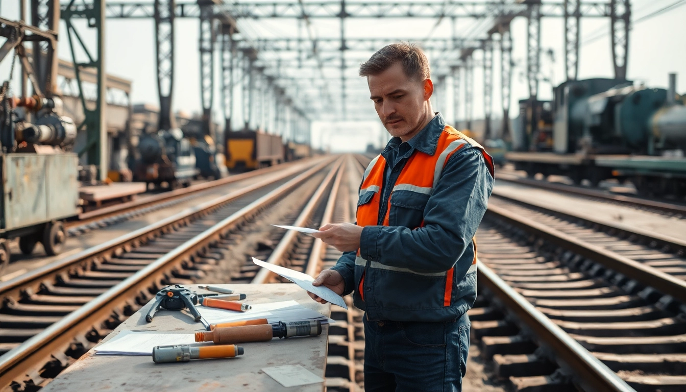 Track Inspectors Near Me providing thorough safety inspections of railway tracks in a professional setting.