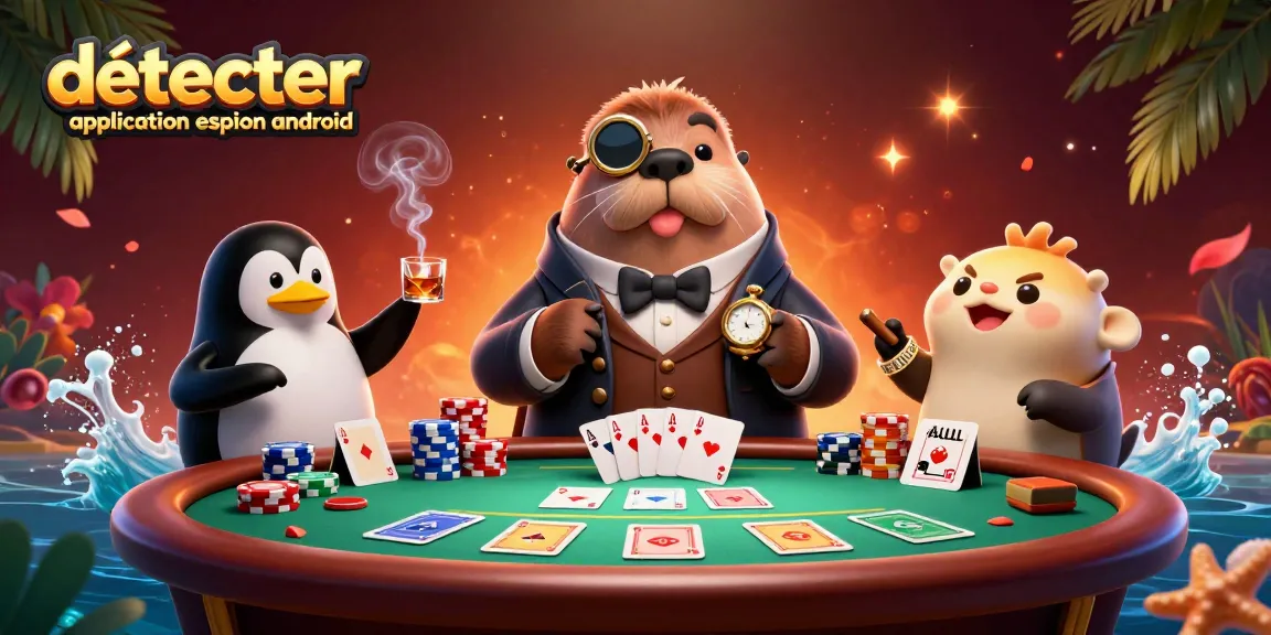 Détecter application espion android grâce à un joueur bluffant, un croupier et un phoque jovial autour d'une table de poker sous-marine.