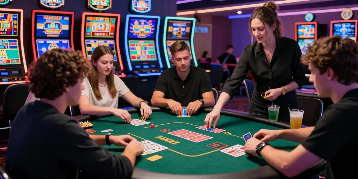 Excited players at a vibrant online casino, highlighting the thrill of online casinos that accept credit cards while engaging in card games.