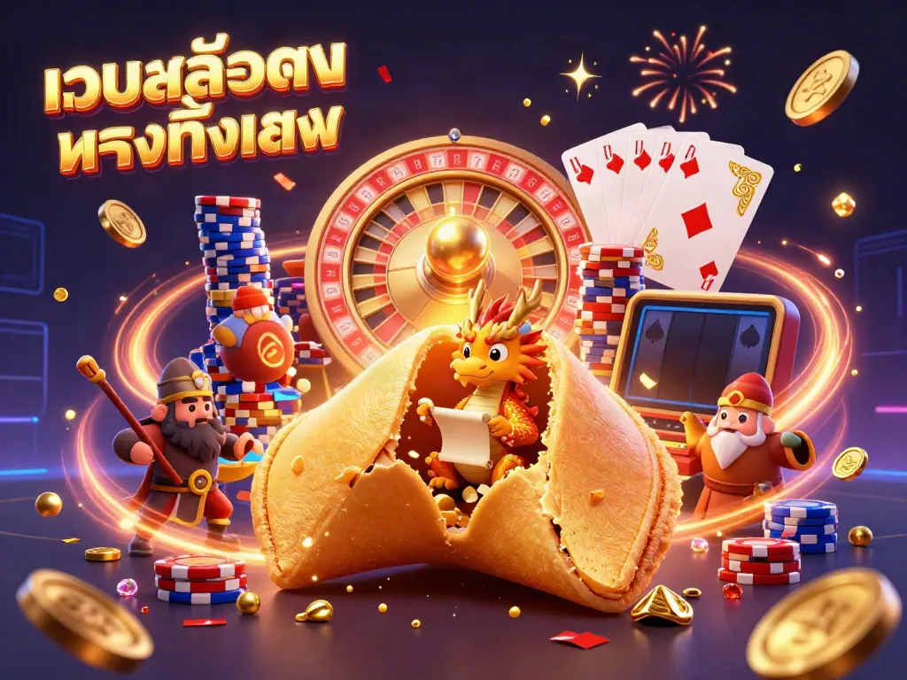 เล่นเกมเว็บสล็อตตรงทั้งหมด กับภาพสามมิติของคุกกี้ฟอร์จูนทองคำที่มีมังกรอ่านคำทำนาย