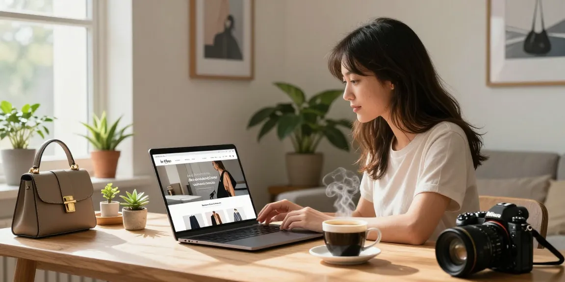 Young woman engaging in online shopping at shs-dome5.com in a cozy urban setting.