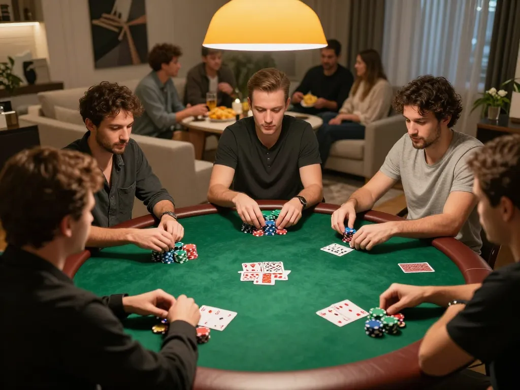 Players enjoying a lively poker night at home, showcasing the hidden wiki dark web community atmosphere.