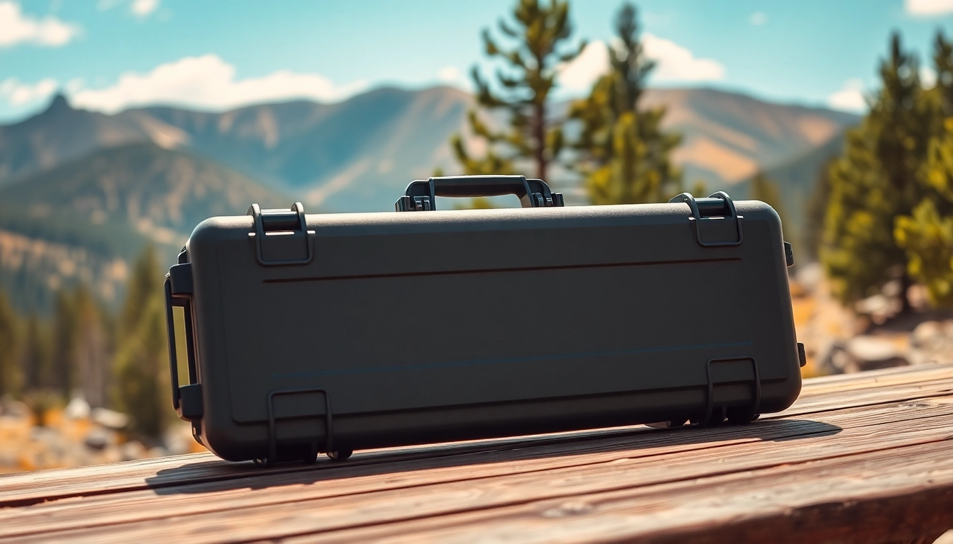Protect your gear with a durable pelican rifle case in a scenic outdoor setting.