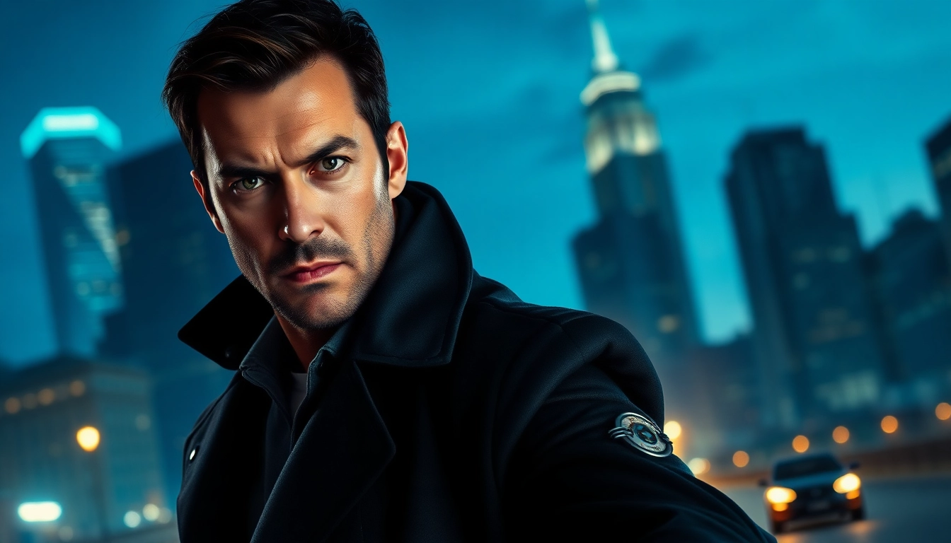 Hero standing in an urban setting, embodying action and suspense like Reacher