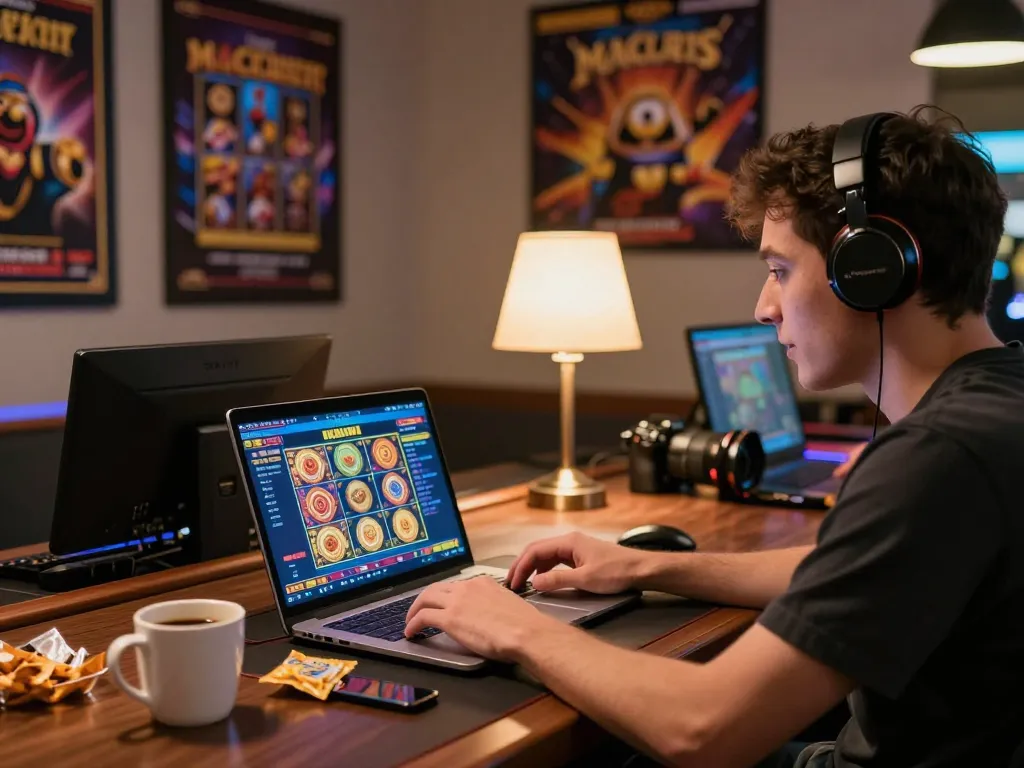 Engaging online gaming scene showing player experiencing slot gacor hari ini with vibrant display and cozy ambiance