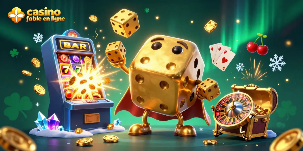 Jouer sur un casino fiable en ligne avec le golem en dés dorés et des animations de jackpots éclatants.