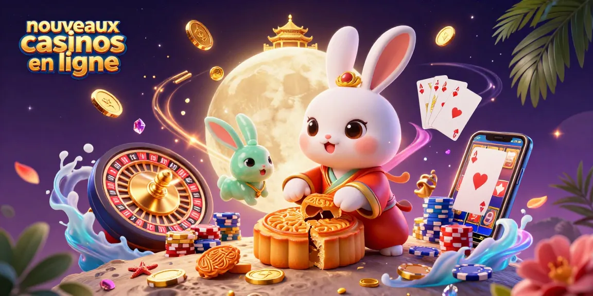 Les nouveaux casinos en ligne offrent une expérience ludique, avec des pièces de casino vibrant autour d'un lapin lunaire.