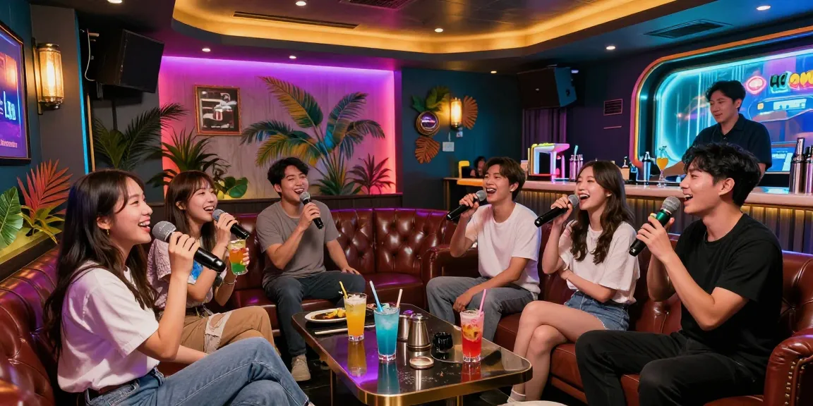 Experience 제주도유흥 with friends enjoying karaoke and vibrant nightlife under colorful lights.