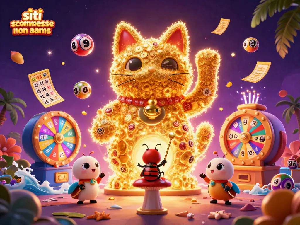 Scopri i siti scommesse non AAMS con simboli del casinò e effetti vivaci in questa illustrazione 3D.