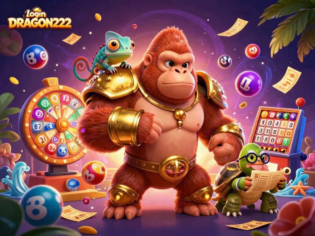 Engage in thrilling gameplay at login DRAGON222 with vibrant slot elements and animated characters.