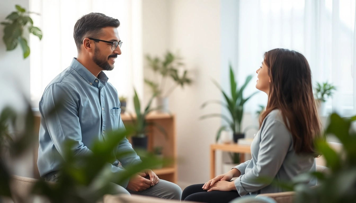 Engaging therapist-client interaction highlighting depression symptoms in a calming office environment.