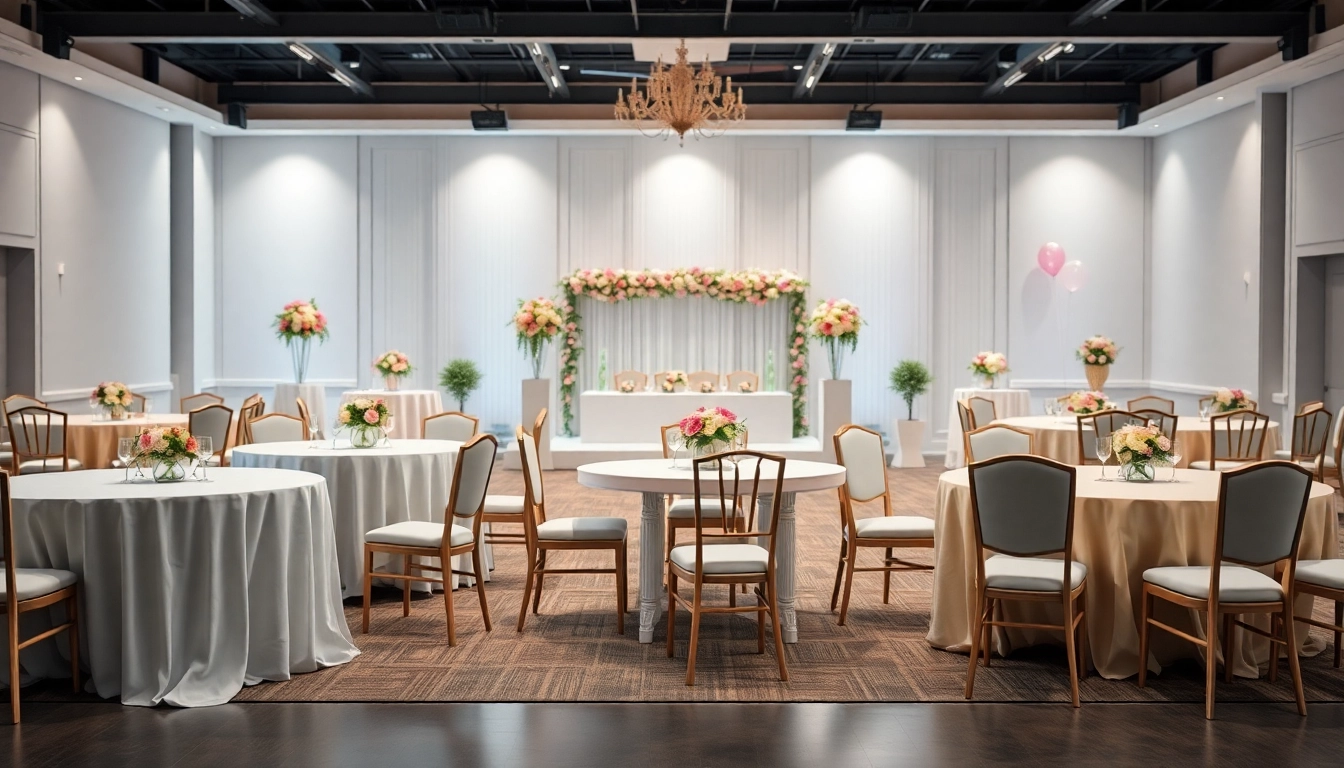 Showcasing Table & Chair Rentals arranged elegantly in a beautifully decorated venue for events.