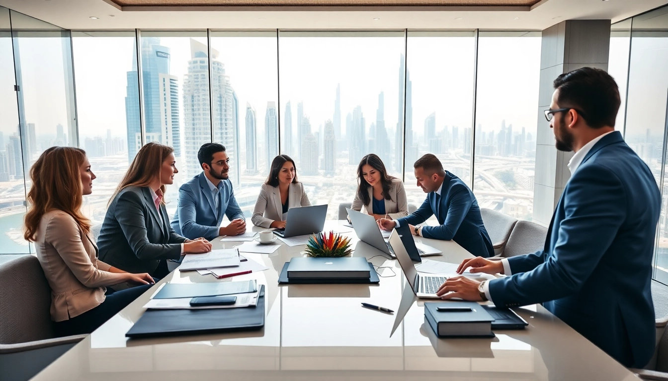 Engaged business consultants in Dubai discussing strategies and solutions, highlighting Business Consultants in Dubai environments.