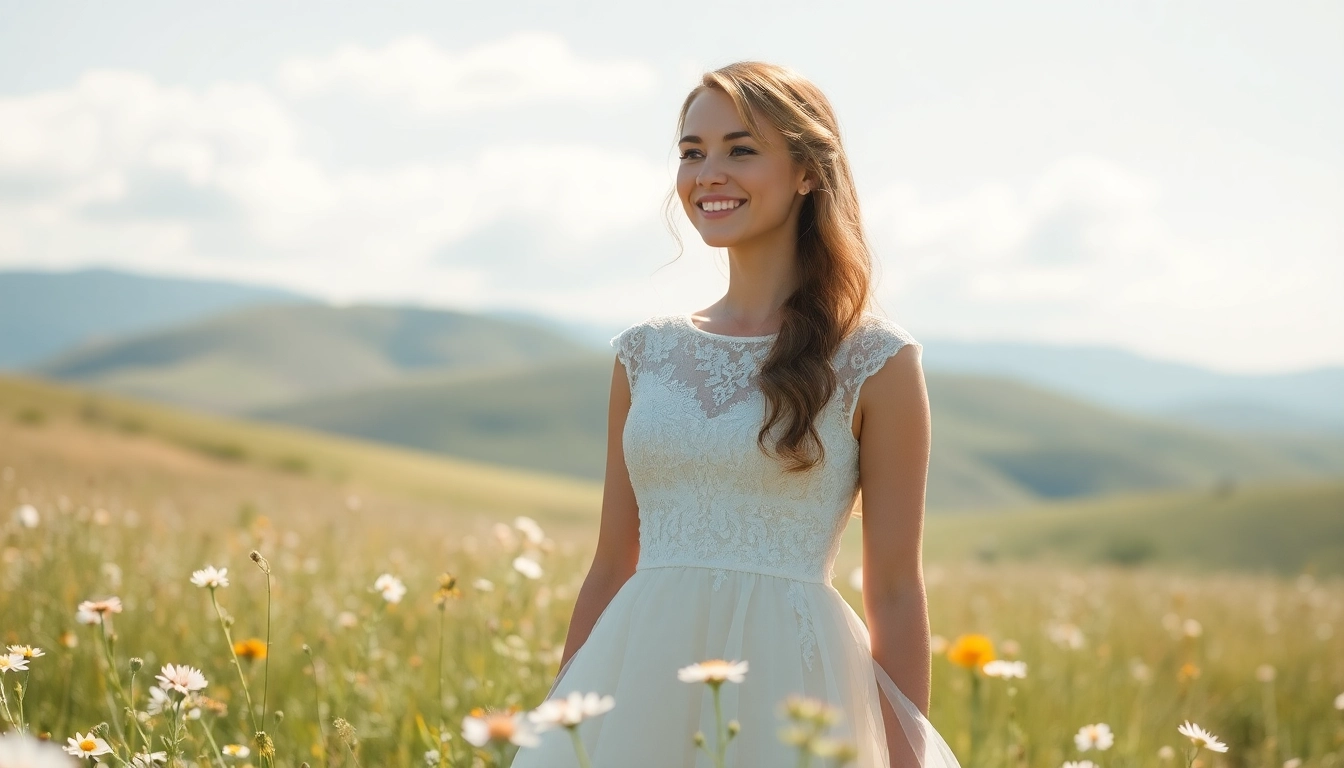 Experience the elegance of light & airy photography with a bride glowing in a sunlit meadow.