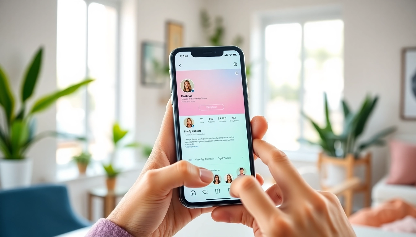 インスタ いいね 購入を促進するプロのインフルエンサーがスマートフォンを使用するシーン。